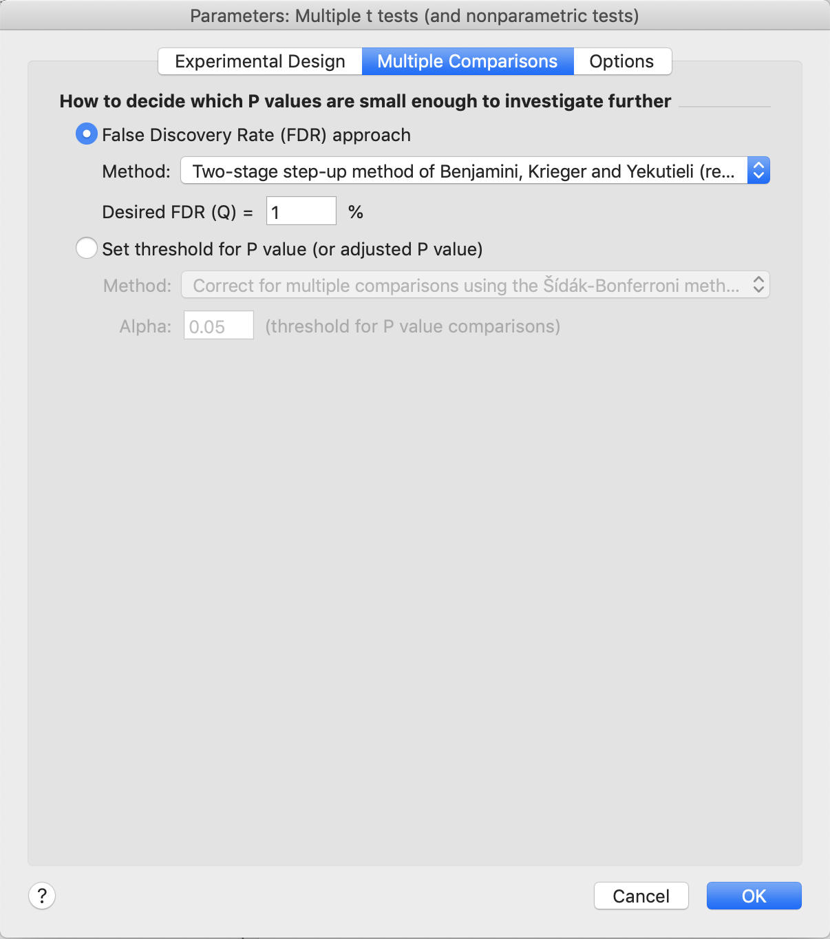Prism_多重t検定_Multiple Comparisonタブ